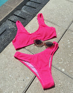 Load image into Gallery viewer, 2 Piece Textured Solid Color Swimsuit - pink