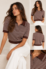 Load image into Gallery viewer, The Mila Striped Knit Polo Top