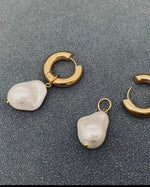 Load image into Gallery viewer, Pearl Charm Pendant 18K Stainless Steel Huggie Earrings