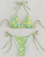 Load image into Gallery viewer, 2 Piece Flower Print Bikini Swimsuit / yellow