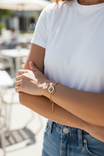 Load image into Gallery viewer, Stone Beaded Ring Linkded 18K Gold
Plated Ss Bracelet