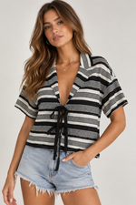 Load image into Gallery viewer, Coastal Stripe Tie-Front Top