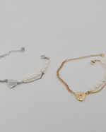 Load image into Gallery viewer, Heart-Shaped Pendant Pearl Stainless Steel Chain Bracelet