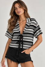 Load image into Gallery viewer, Coastal Stripe Tie-Front Top