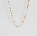 Load image into Gallery viewer, Stainless Steel / Gold Paperclip Necklace with Pearl