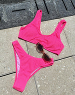 Load image into Gallery viewer, 2 Piece Textured Solid Color Swimsuit - pink