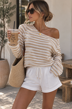 Load image into Gallery viewer, Coastal Stripe Off-Shoulder Knit Top