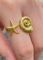 Load image into Gallery viewer, 18K Gold Plated Ss Starfish & Conch
Adjustable Ring - Fgs
