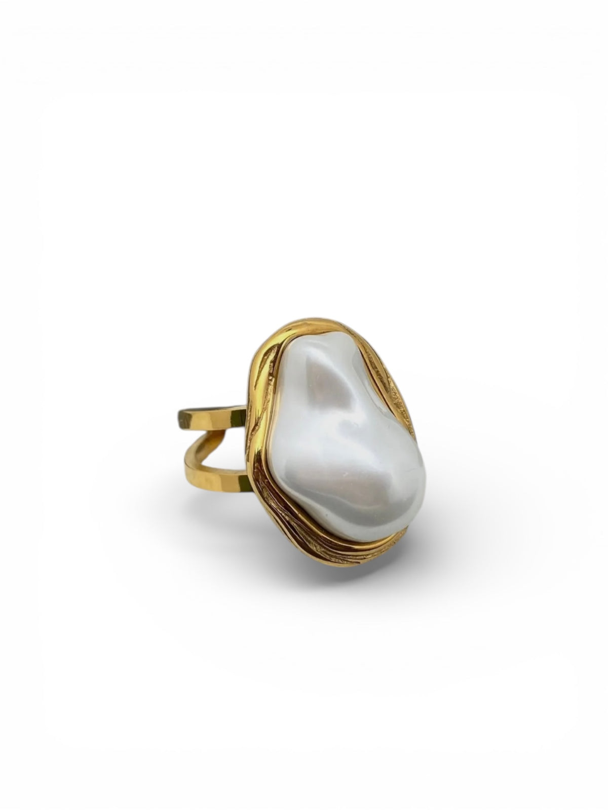 Baroque pearl 18k gold plated stainless steel ring