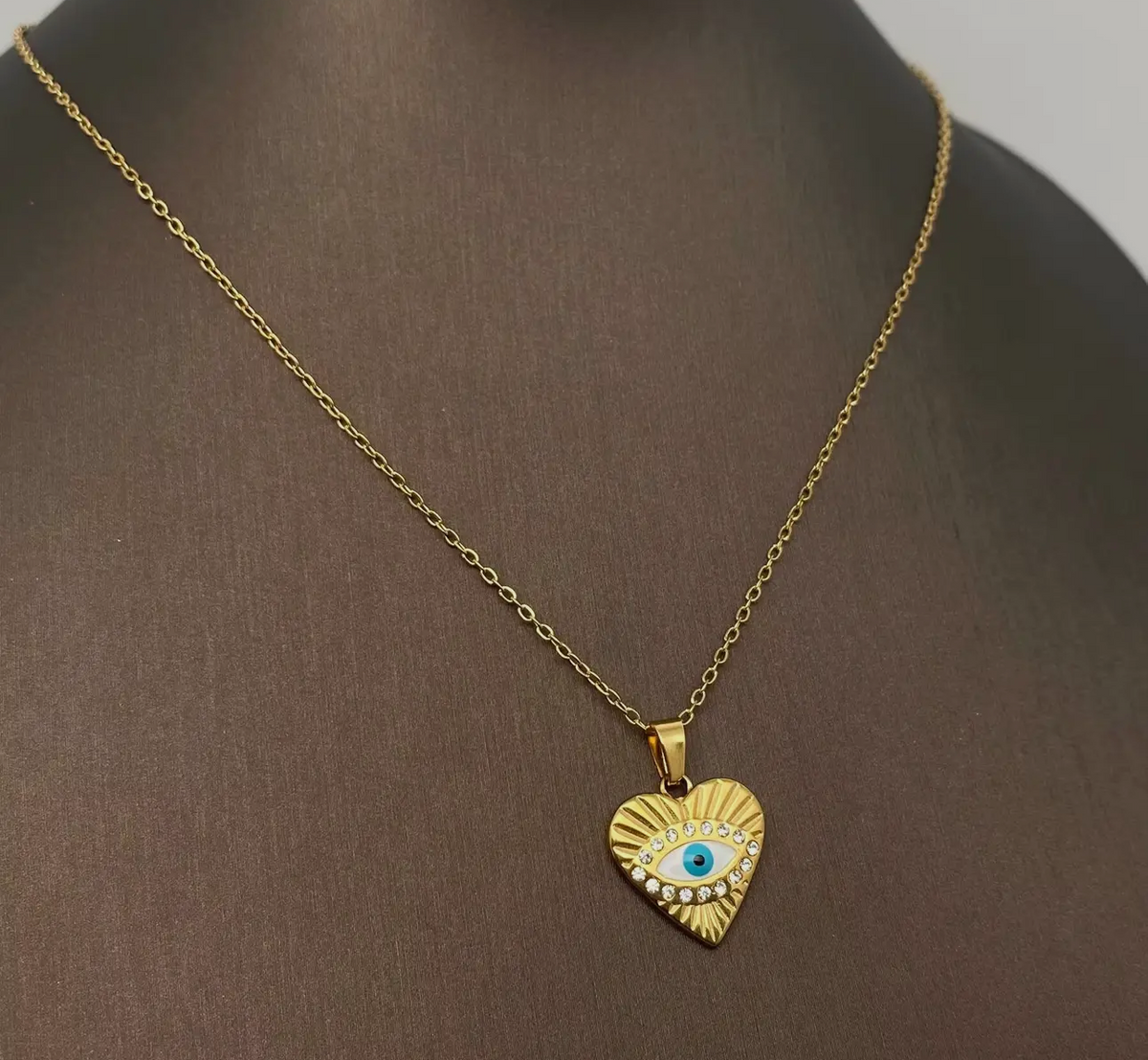 Heart protection evil eye necklace