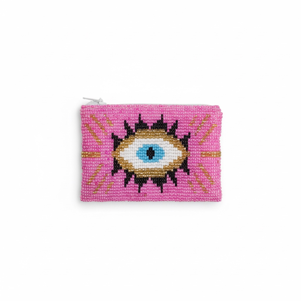 Evil eye beaded zip pouch