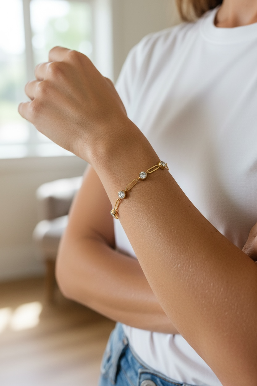 18K Gold Pvd Station Stone Stone
Paperclip Chain Bracelet