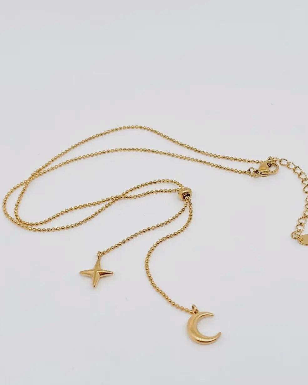 Star Moon Charm 18K Gold Plated
Necklace