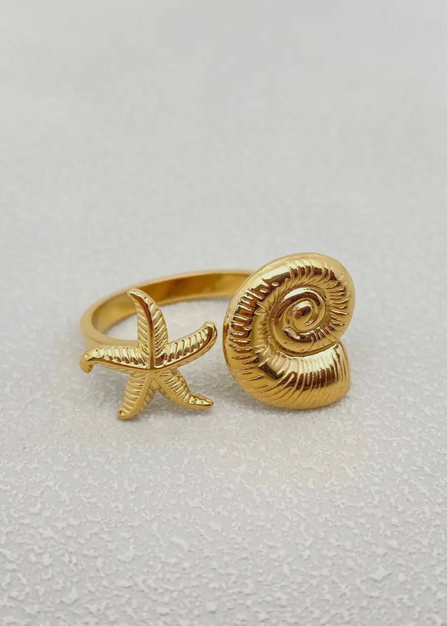 18K Gold Plated Ss Starfish & Conch
Adjustable Ring - Fgs