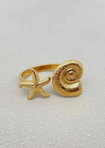 Load image into Gallery viewer, 18K Gold Plated Ss Starfish &amp; Conch
Adjustable Ring - Fgs
