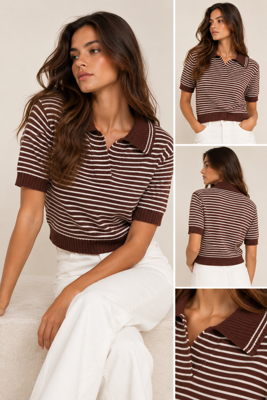 The Mila Striped Knit Polo Top