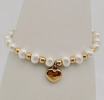 Load image into Gallery viewer, Stainless Steel Heart Pendant Pearl
Beaded Bracelet
