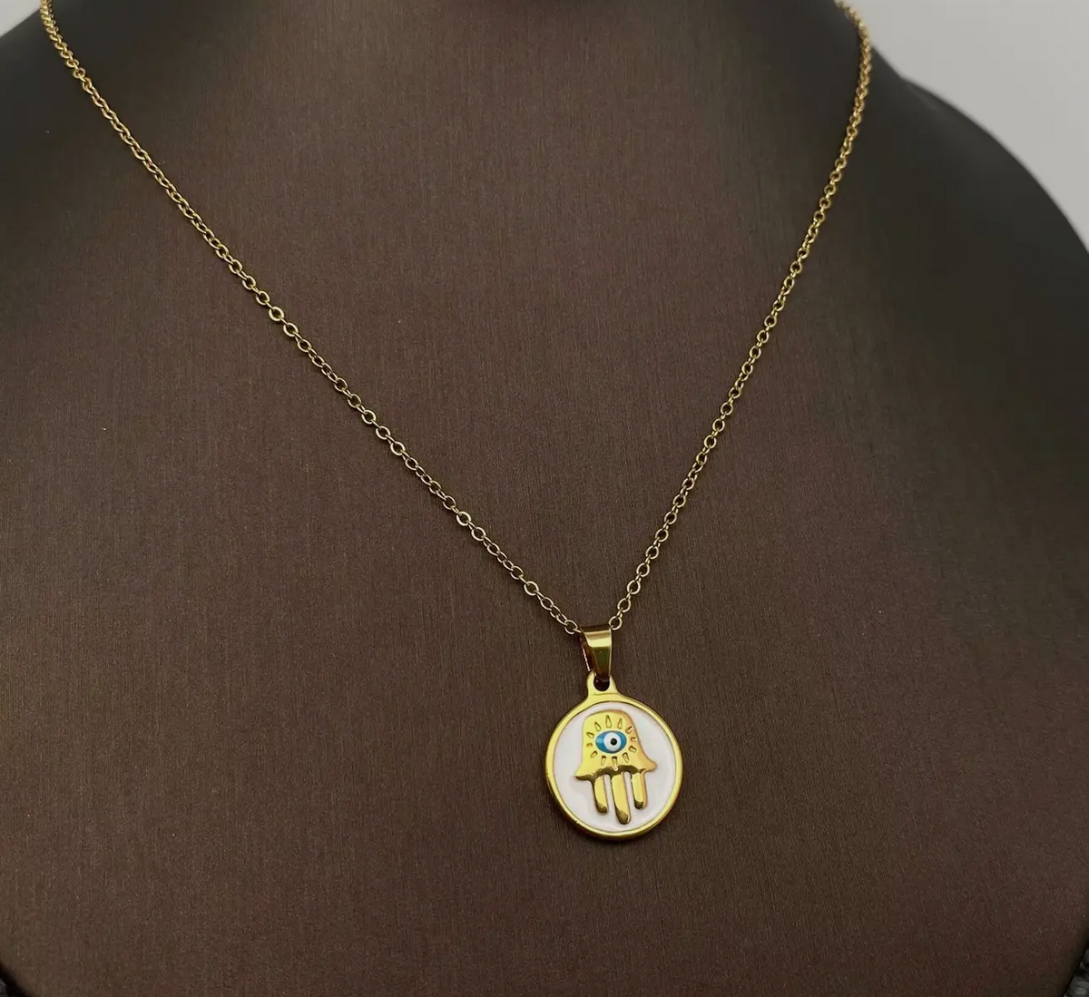 Hamsa round evil eye necklace