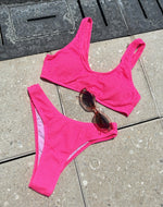 Load image into Gallery viewer, 2 Piece Textured Solid Color Swimsuit - pink
