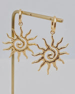 Load image into Gallery viewer, Spiral Sun Design Huggie Earrings
