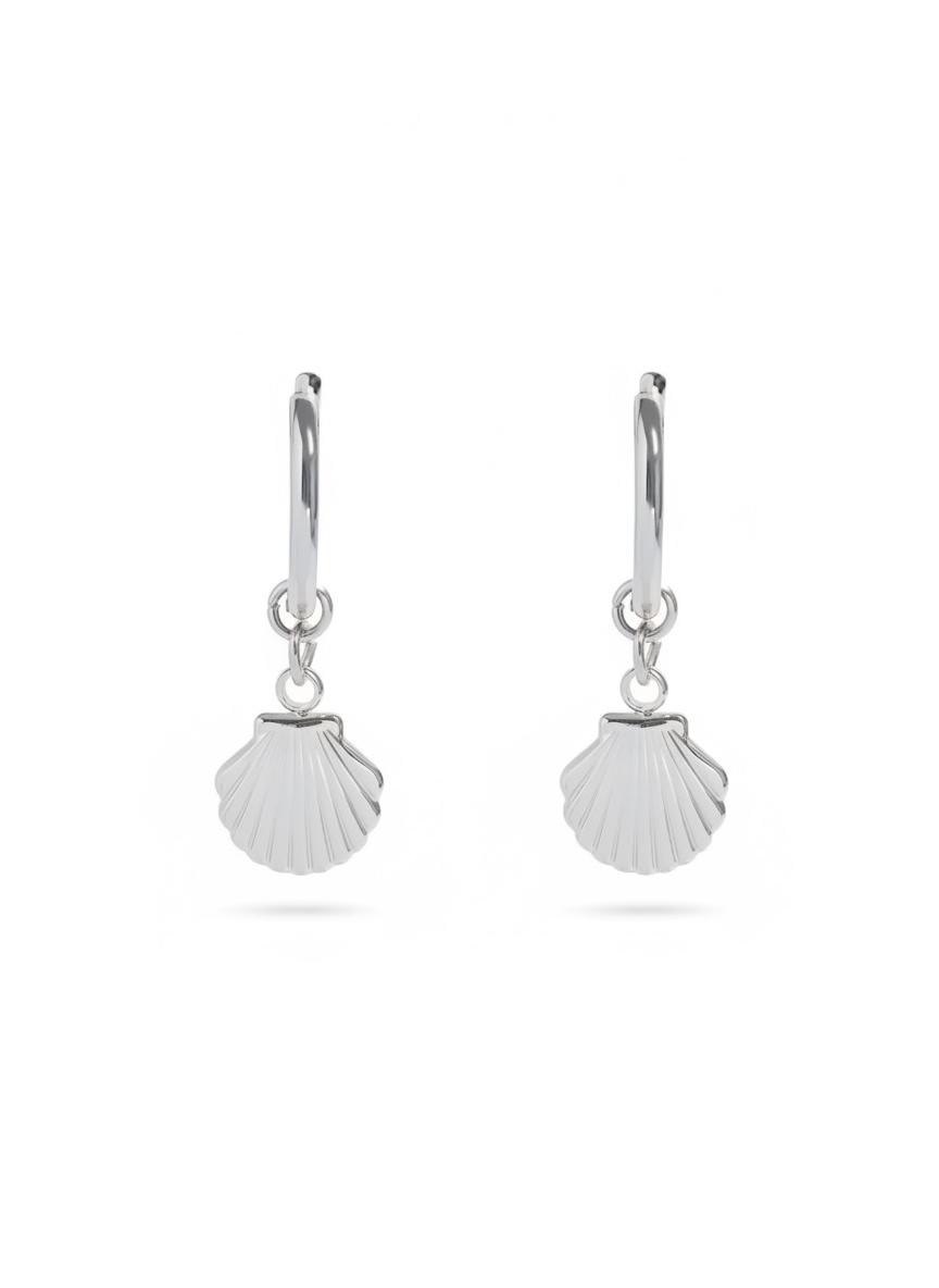 Stainless steel shell pendant huggie earrings