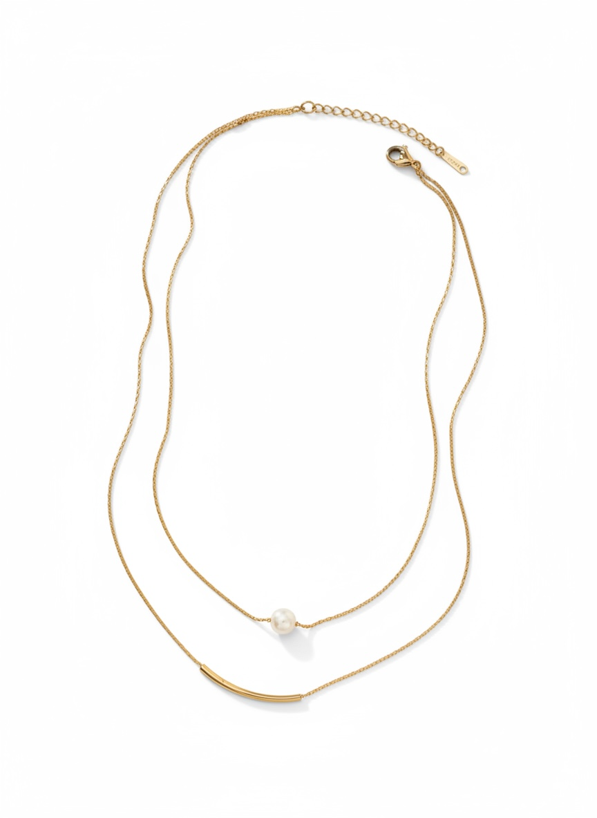 Pearl & Gold Bar Necklace