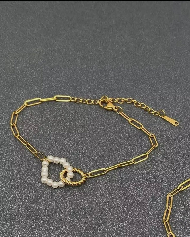 Stone Beaded Ring Linkded 18K Gold
Plated Ss Bracelet