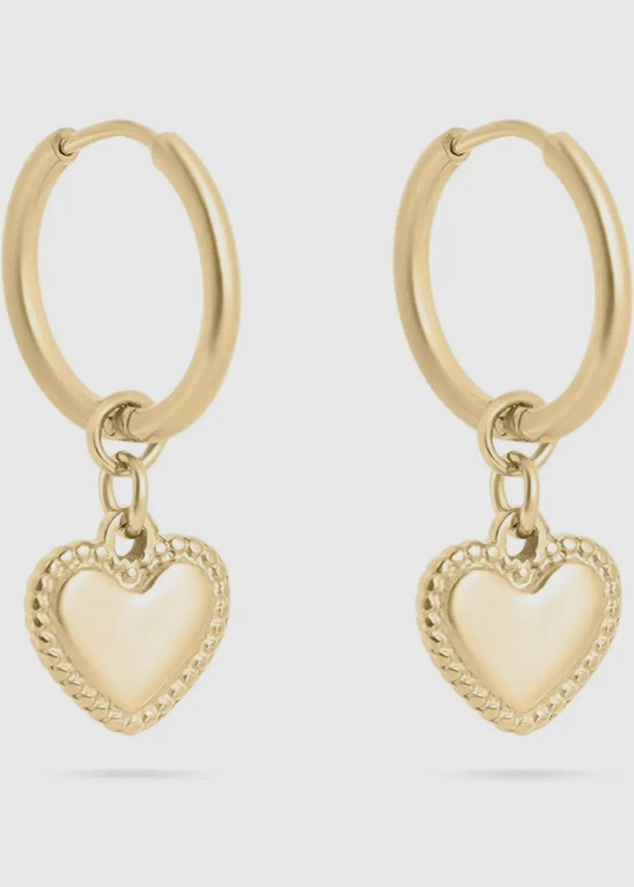 Heart pendant hoop earrings