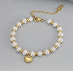 Load image into Gallery viewer, Stainless Steel Heart Pendant Pearl
Beaded Bracelet
