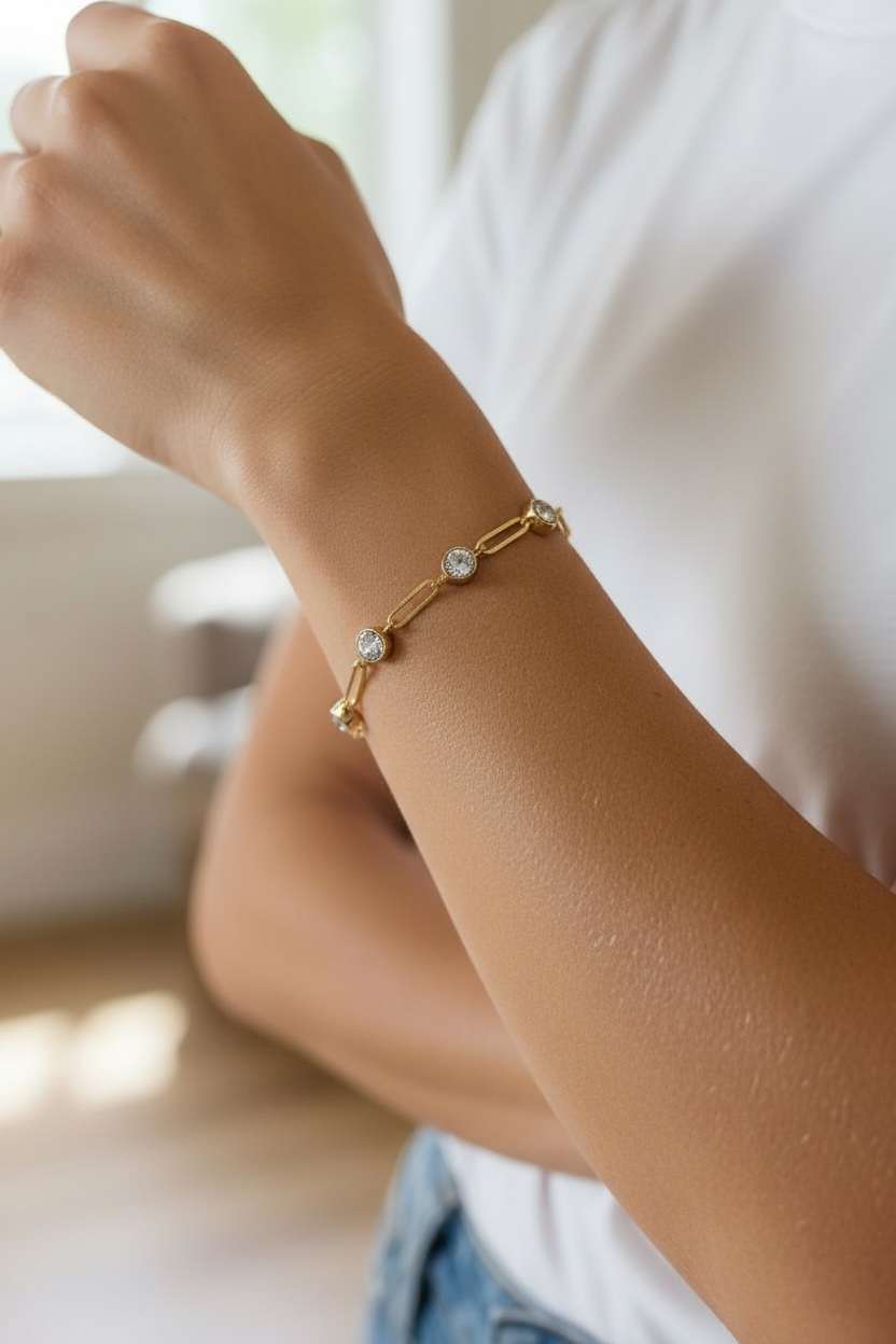 18k gold pvd station stone stone
paperclip chain bracelet