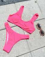 Load image into Gallery viewer, 2 Piece Textured Solid Color Swimsuit - pink

