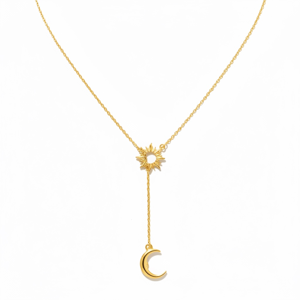 Sun moon lariat necklace