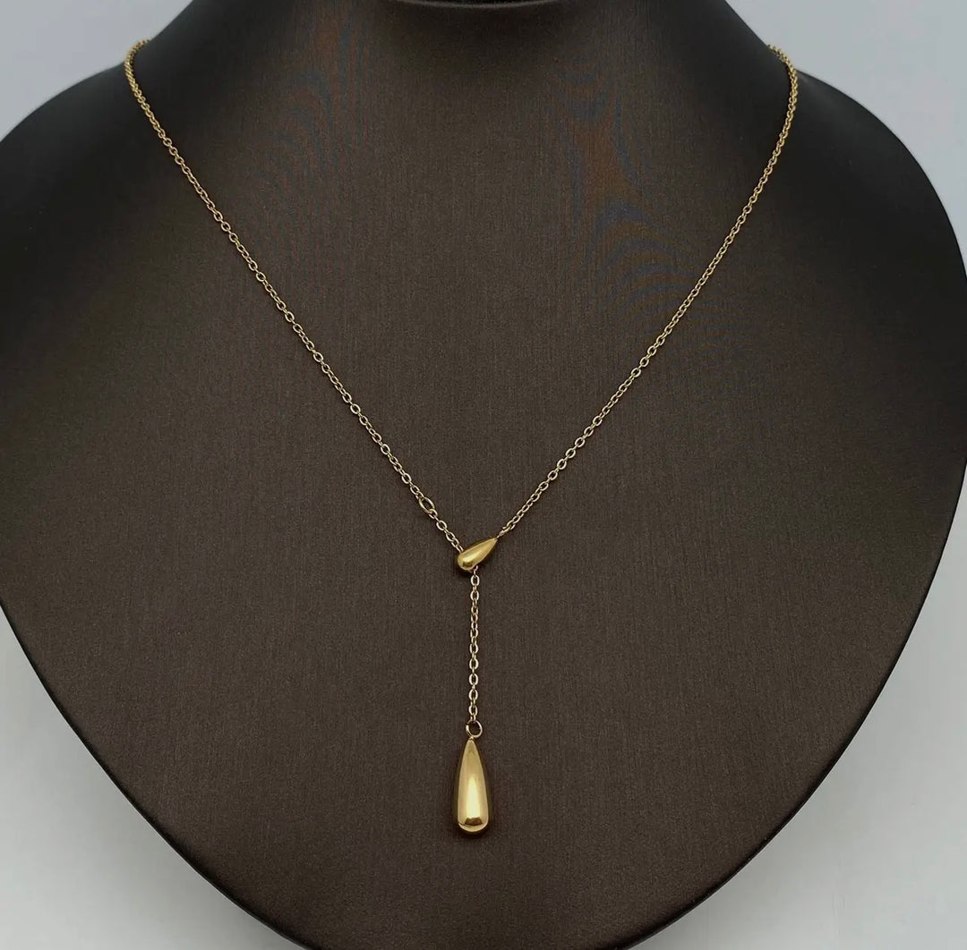 Double Teardrop Gold Plated Stainless Steel Necklace