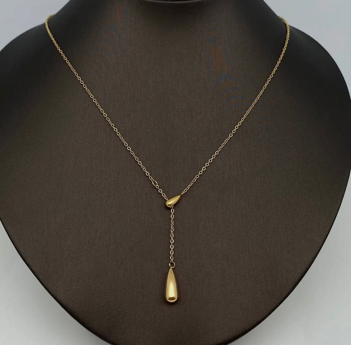 Double teardrop gold plated stainless steel necklace