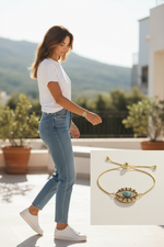 Load image into Gallery viewer, Sunburst Turquoise Evil Eye Bracelet

