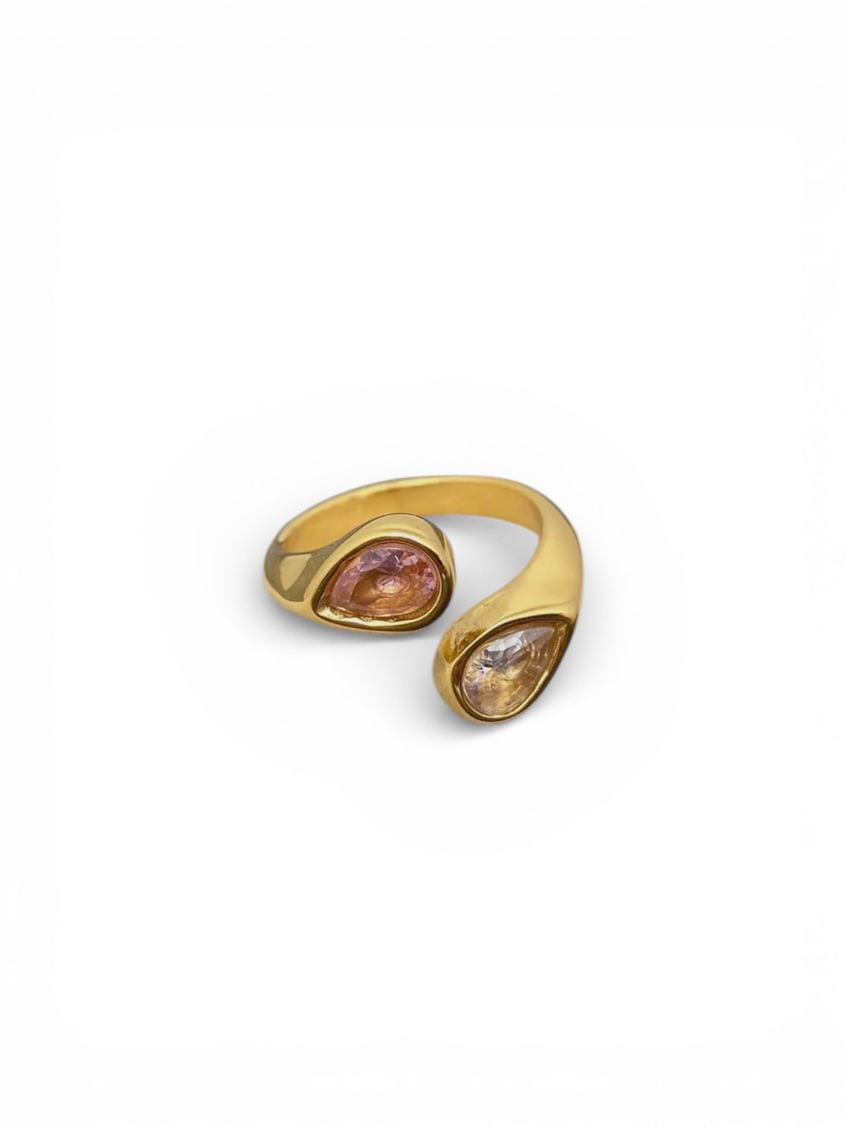 Two color zircon 18k gold plated
stainless steel ring   fgs