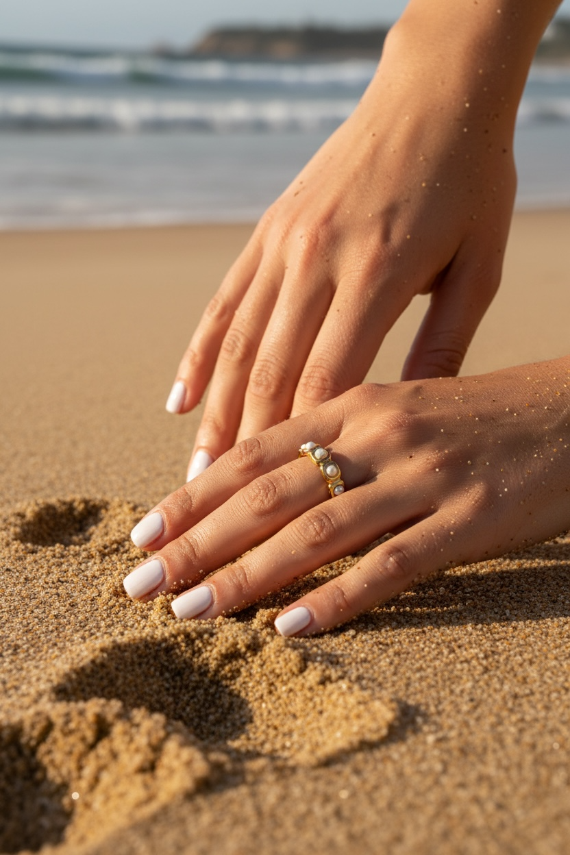 Golden Pearl Link Ring
