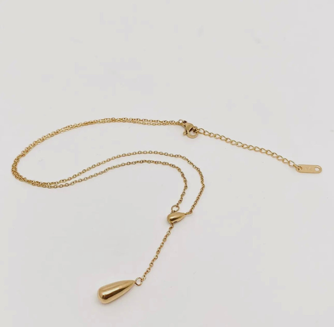 Double Teardrop Gold Plated Stainless Steel Necklace