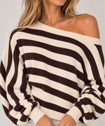 Load image into Gallery viewer, Chocolate Stripe Off-Shoulder Sweater

