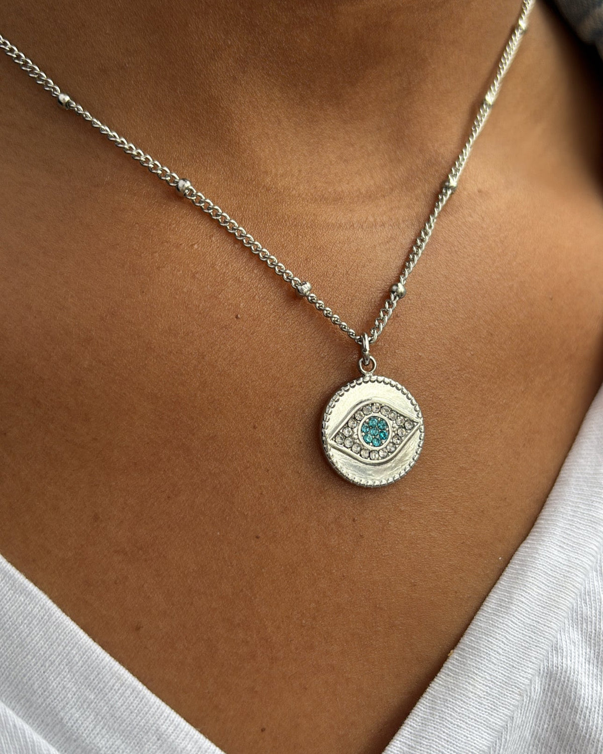 Blue stone evil eye necklace