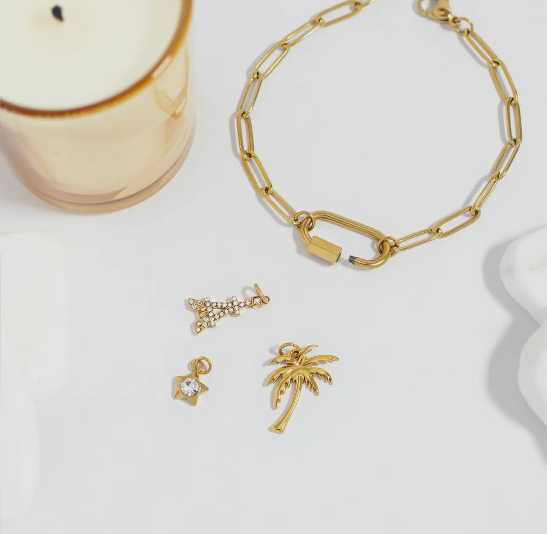 18K Gold Pvd Stainless Steel Paperclip Carabiner Bracelet