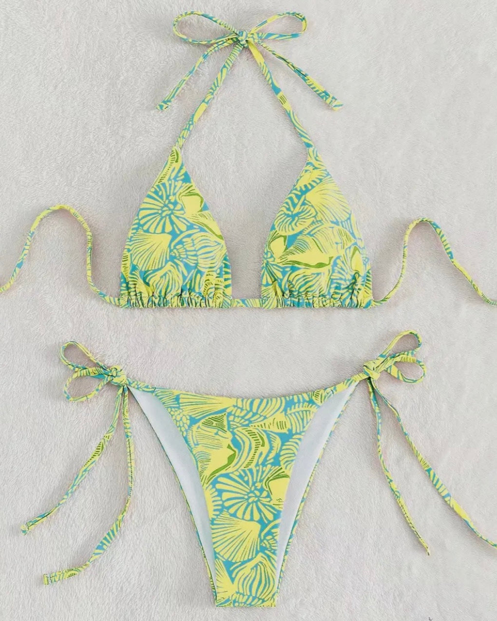 2 Piece Flower Print Bikini Swimsuit / yellow
