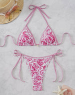 Load image into Gallery viewer, Bohemian Print Lace-Up Sexy Bikini Split Swimsuit Set - pink
