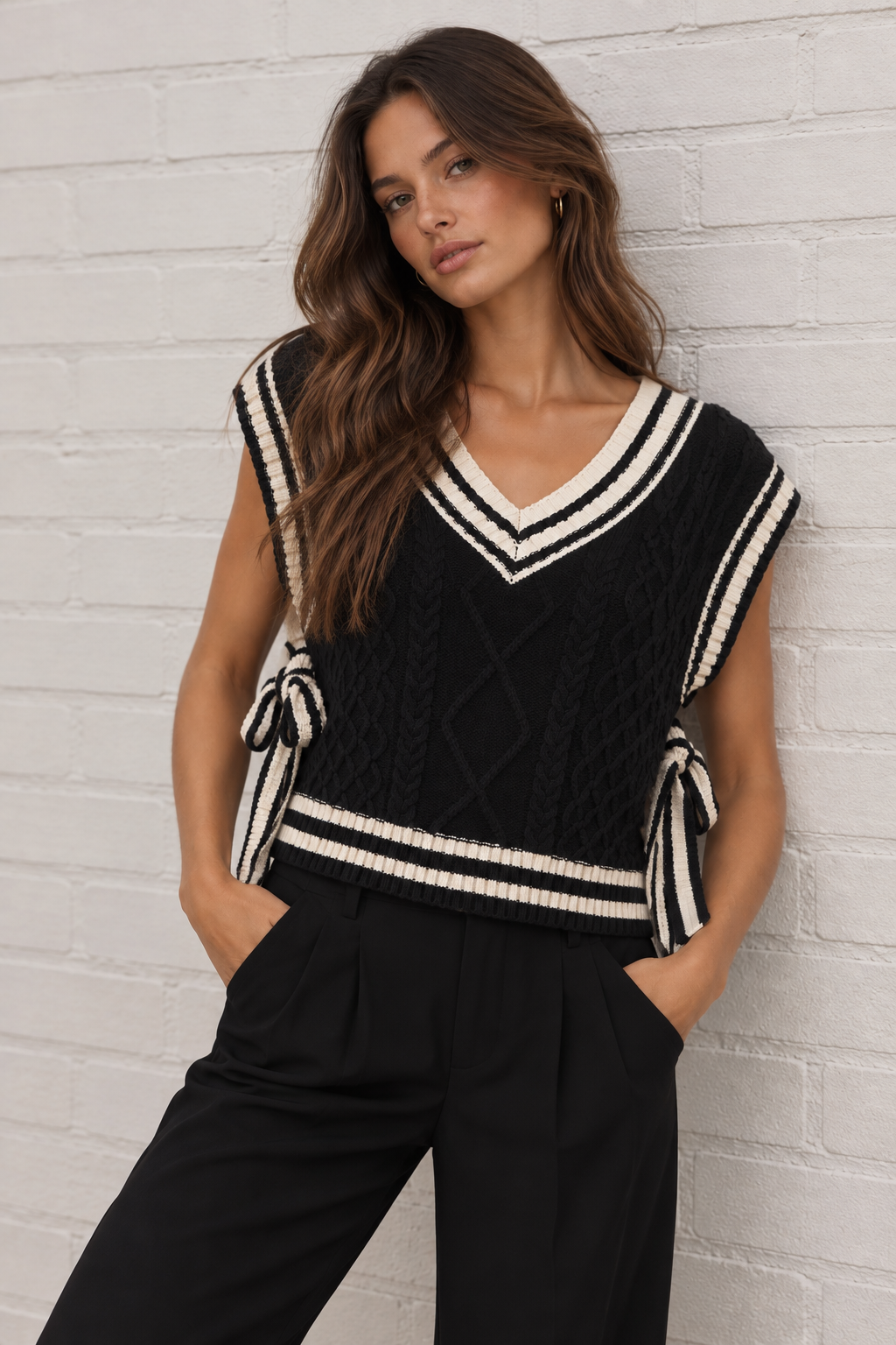 Sloane Side-Tie Cable Knit Sweater Vest