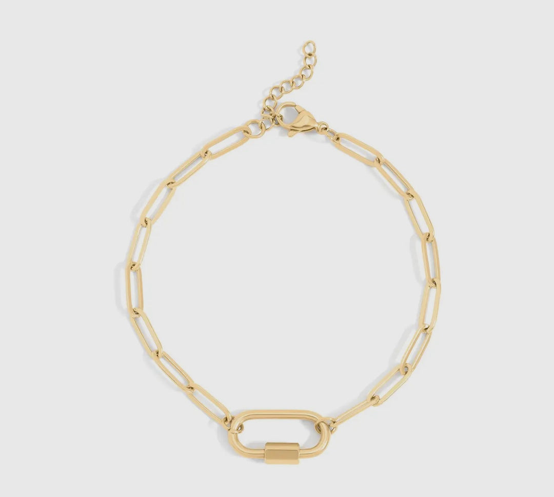 18K Gold Pvd Stainless Steel Paperclip Carabiner Bracelet