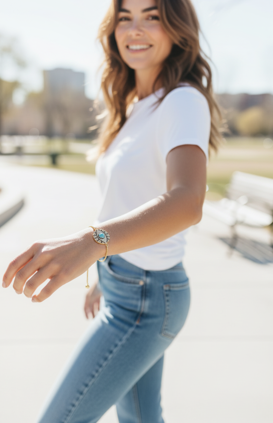 Sunburst turquoise evil eye bracelet