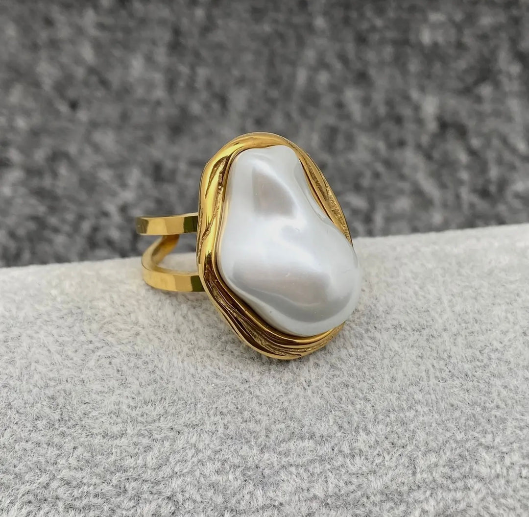 Baroque Pearl 18K Gold Plated Stainless Steel Ring
