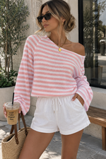 Load image into Gallery viewer, Coastal Stripe Off-Shoulder Knit Top

