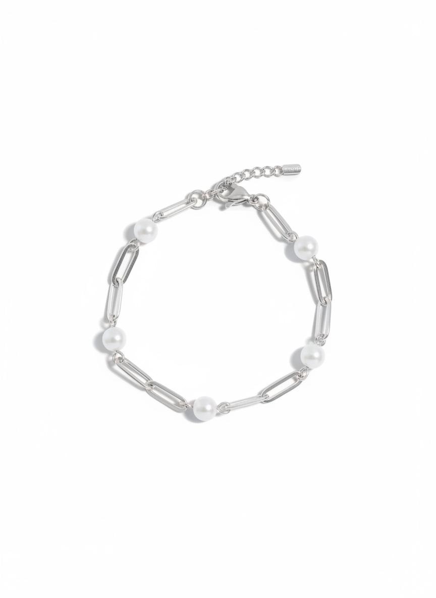 18k gold pvd steel station pearl paperclip chain bracelet