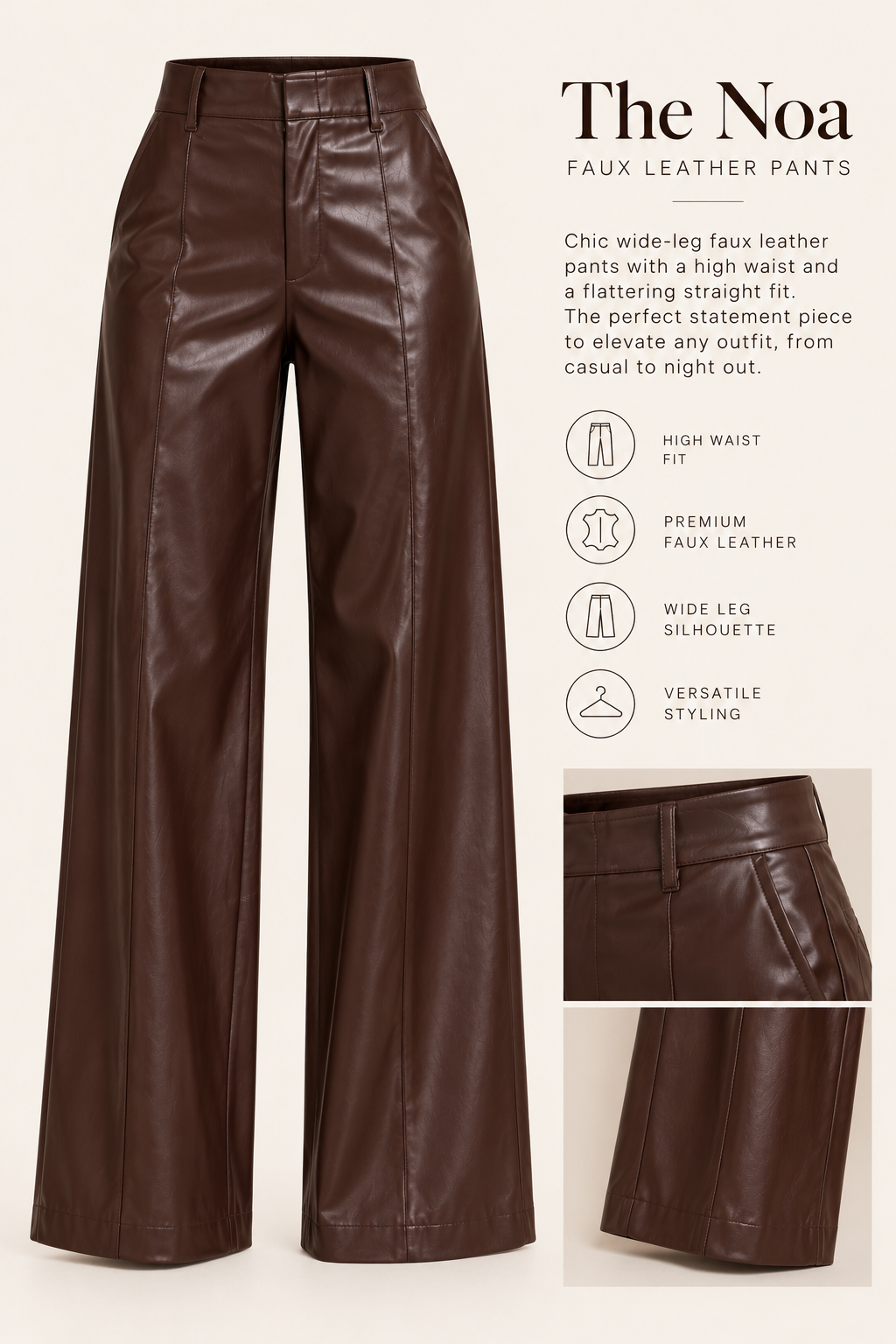 The Noa Faux Leather Wide Leg Pants